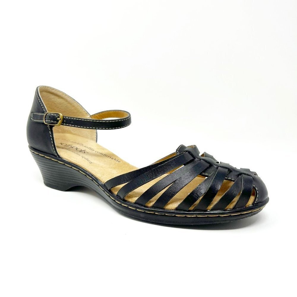 Softspots Fisherman Sandals Women’s Size 8.5 Black Woven Leather Tatianna Wedge